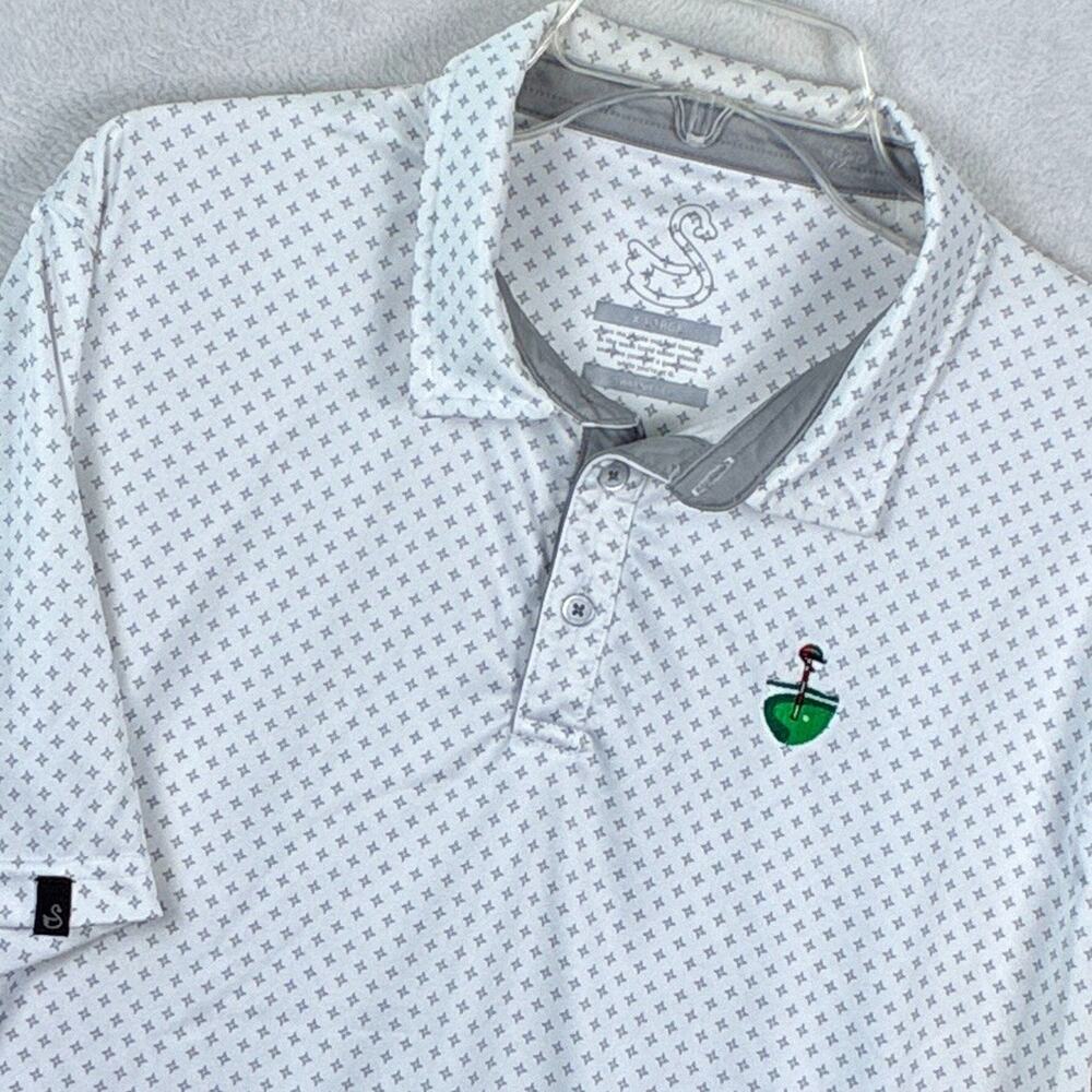 Swannies Polo Shirt Men XL White Gray Starburst AOP Embroidered Golf Performance